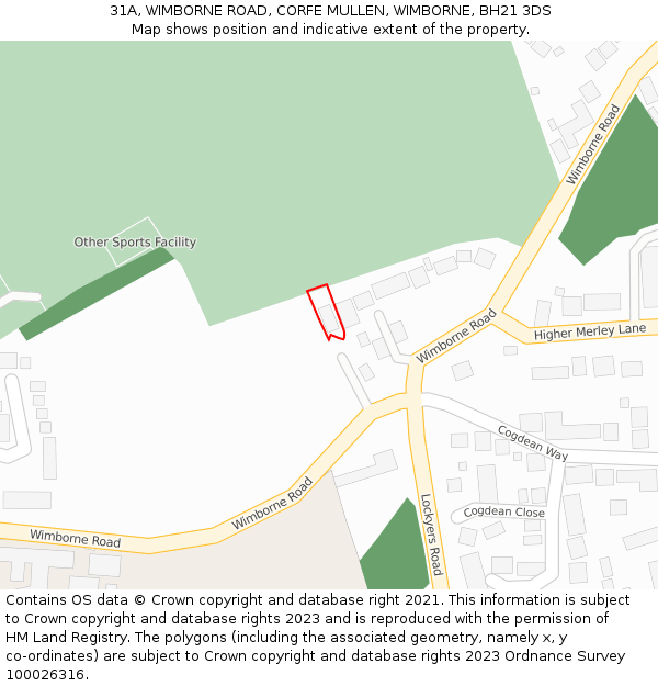 31A, WIMBORNE ROAD, CORFE MULLEN, WIMBORNE, BH21 3DS: Location map and indicative extent of plot