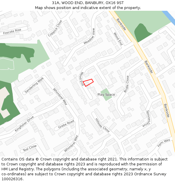 31A, WOOD END, BANBURY, OX16 9ST: Location map and indicative extent of plot