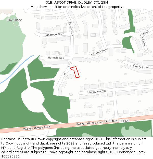 31B, ASCOT DRIVE, DUDLEY, DY1 2SN: Location map and indicative extent of plot