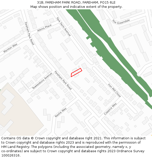 31B, FAREHAM PARK ROAD, FAREHAM, PO15 6LE: Location map and indicative extent of plot
