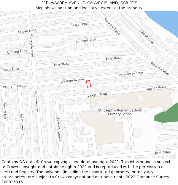 31B, WAAREM AVENUE, CANVEY ISLAND, SS8 9DS: Location map and indicative extent of plot