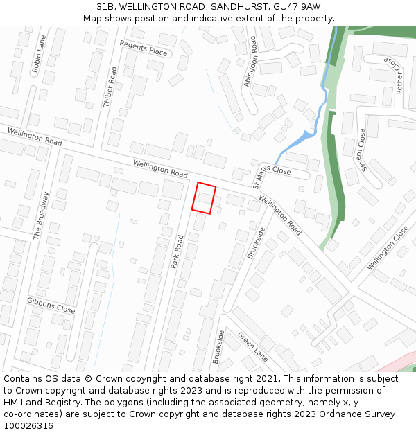 31B, WELLINGTON ROAD, SANDHURST, GU47 9AW: Location map and indicative extent of plot