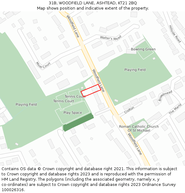 31B, WOODFIELD LANE, ASHTEAD, KT21 2BQ: Location map and indicative extent of plot