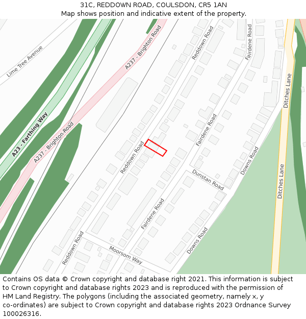 31C, REDDOWN ROAD, COULSDON, CR5 1AN: Location map and indicative extent of plot