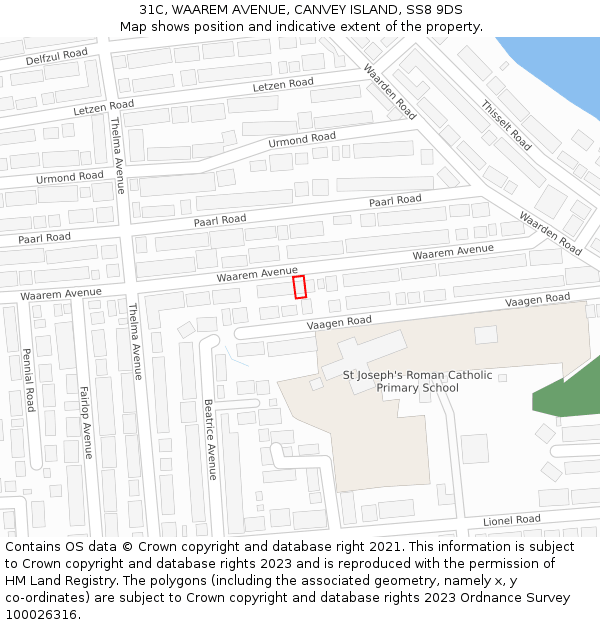 31C, WAAREM AVENUE, CANVEY ISLAND, SS8 9DS: Location map and indicative extent of plot