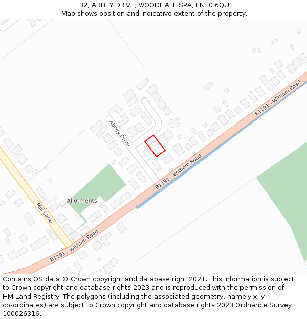 32, ABBEY DRIVE, WOODHALL SPA, LN10 6QU: Location map and indicative extent of plot