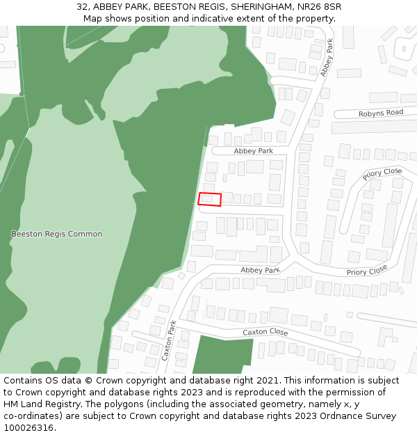 32, ABBEY PARK, BEESTON REGIS, SHERINGHAM, NR26 8SR: Location map and indicative extent of plot