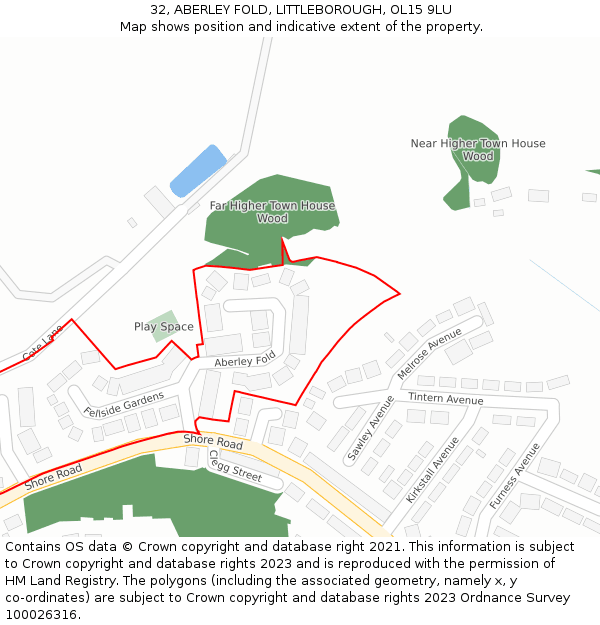 32, ABERLEY FOLD, LITTLEBOROUGH, OL15 9LU: Location map and indicative extent of plot