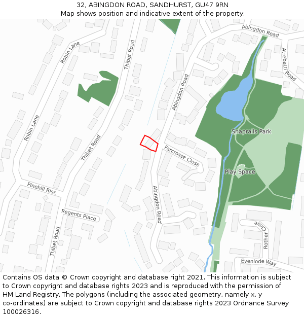 32, ABINGDON ROAD, SANDHURST, GU47 9RN: Location map and indicative extent of plot