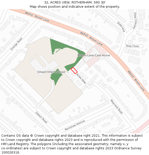 32, ACRES VIEW, ROTHERHAM, S60 3JY: Location map and indicative extent of plot