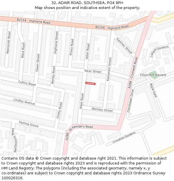 32, ADAIR ROAD, SOUTHSEA, PO4 9PH: Location map and indicative extent of plot