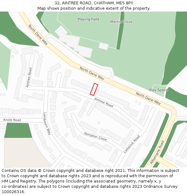 32, AINTREE ROAD, CHATHAM, ME5 8PY: Location map and indicative extent of plot