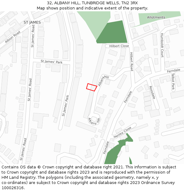 32, ALBANY HILL, TUNBRIDGE WELLS, TN2 3RX: Location map and indicative extent of plot
