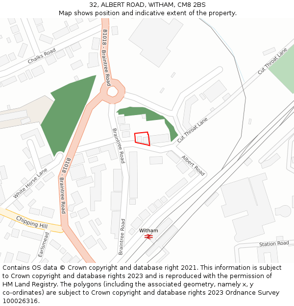 32, ALBERT ROAD, WITHAM, CM8 2BS: Location map and indicative extent of plot