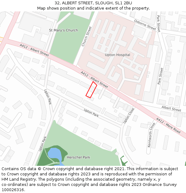 32, ALBERT STREET, SLOUGH, SL1 2BU: Location map and indicative extent of plot