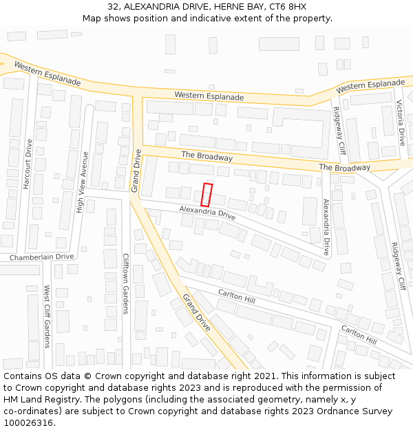 32, ALEXANDRIA DRIVE, HERNE BAY, CT6 8HX: Location map and indicative extent of plot