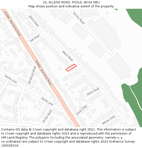 32, ALLENS ROAD, POOLE, BH16 5BU: Location map and indicative extent of plot