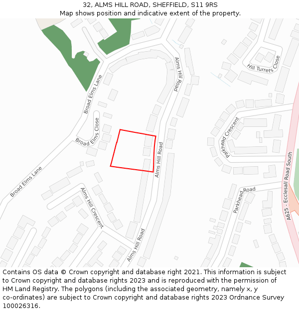 32, ALMS HILL ROAD, SHEFFIELD, S11 9RS: Location map and indicative extent of plot