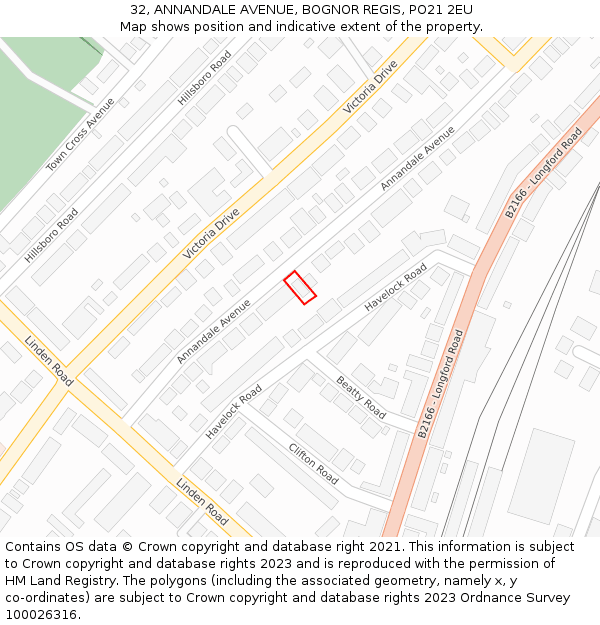 32, ANNANDALE AVENUE, BOGNOR REGIS, PO21 2EU: Location map and indicative extent of plot