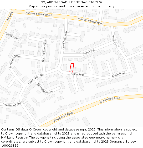 32, ARDEN ROAD, HERNE BAY, CT6 7UW: Location map and indicative extent of plot