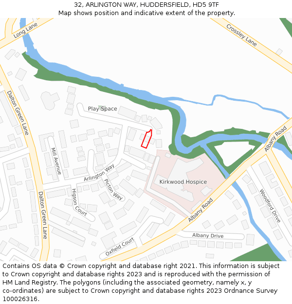32, ARLINGTON WAY, HUDDERSFIELD, HD5 9TF: Location map and indicative extent of plot