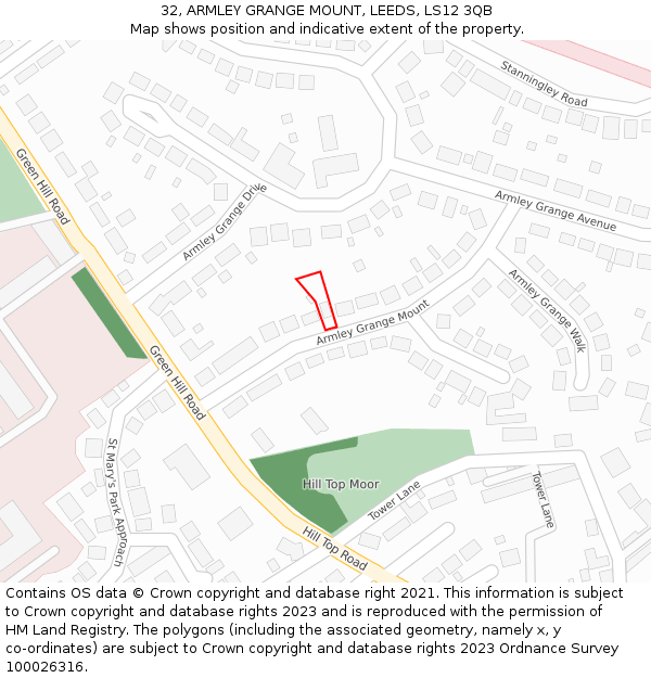 32, ARMLEY GRANGE MOUNT, LEEDS, LS12 3QB: Location map and indicative extent of plot
