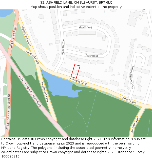 32, ASHFIELD LANE, CHISLEHURST, BR7 6LQ: Location map and indicative extent of plot