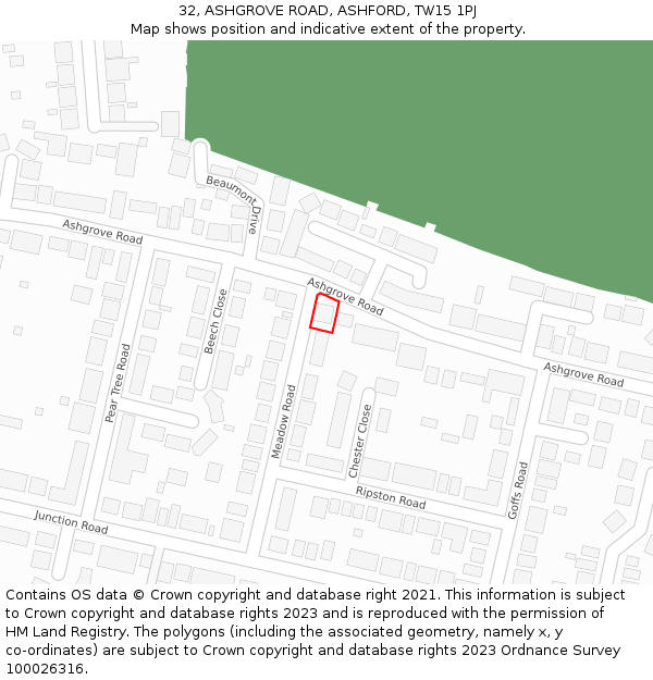 32, ASHGROVE ROAD, ASHFORD, TW15 1PJ: Location map and indicative extent of plot