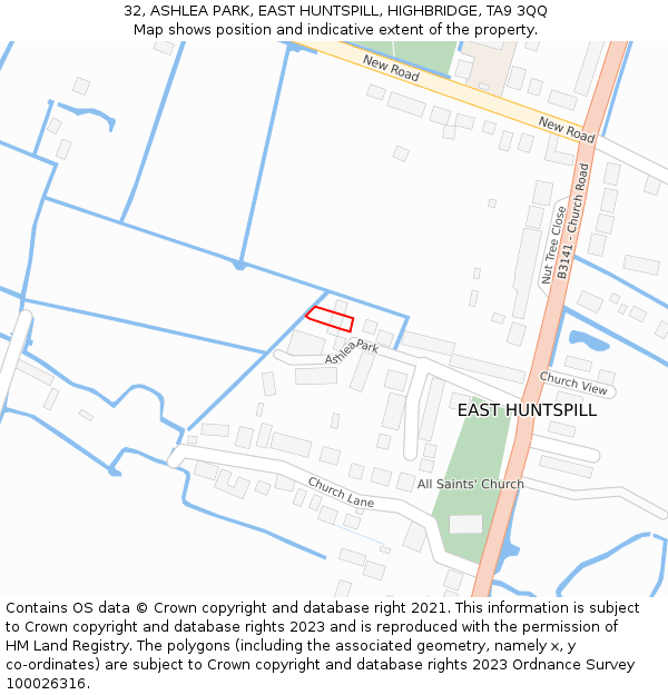 32, ASHLEA PARK, EAST HUNTSPILL, HIGHBRIDGE, TA9 3QQ: Location map and indicative extent of plot