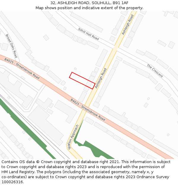 32, ASHLEIGH ROAD, SOLIHULL, B91 1AF: Location map and indicative extent of plot