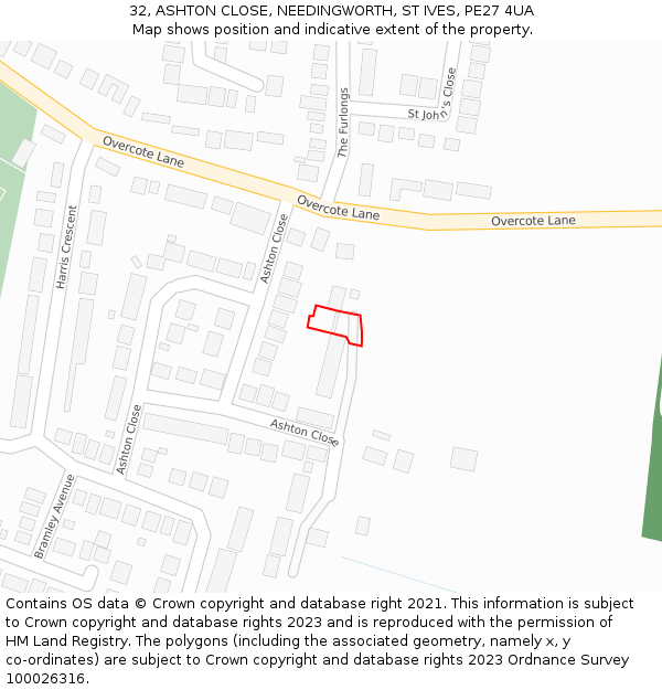 32, ASHTON CLOSE, NEEDINGWORTH, ST IVES, PE27 4UA: Location map and indicative extent of plot