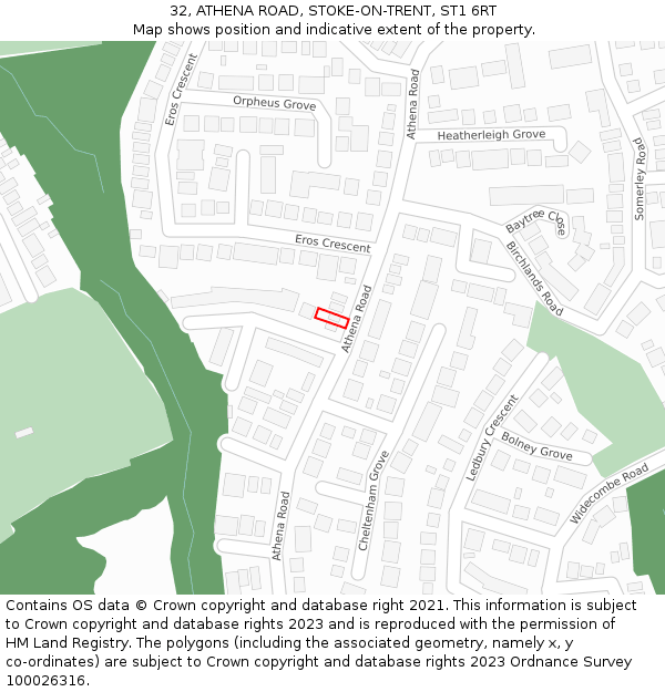 32, ATHENA ROAD, STOKE-ON-TRENT, ST1 6RT: Location map and indicative extent of plot