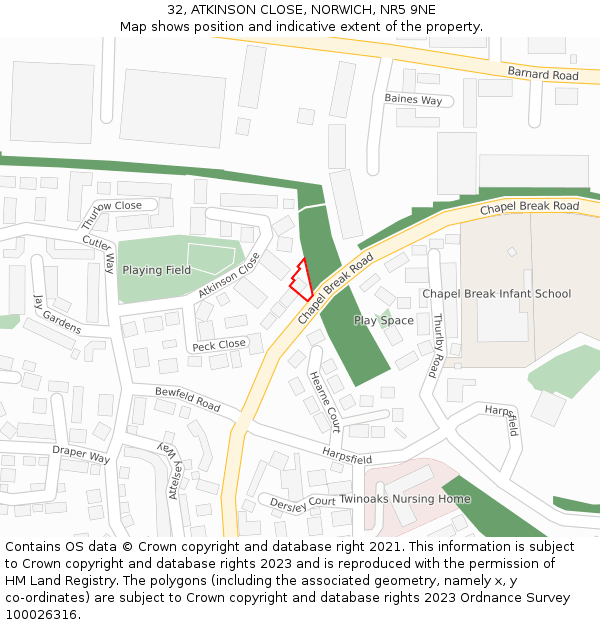 32, ATKINSON CLOSE, NORWICH, NR5 9NE: Location map and indicative extent of plot