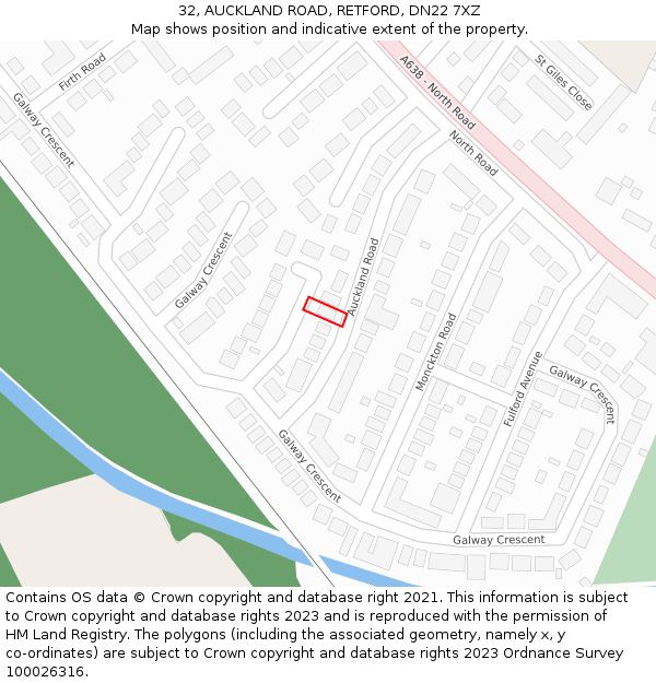 32, AUCKLAND ROAD, RETFORD, DN22 7XZ: Location map and indicative extent of plot