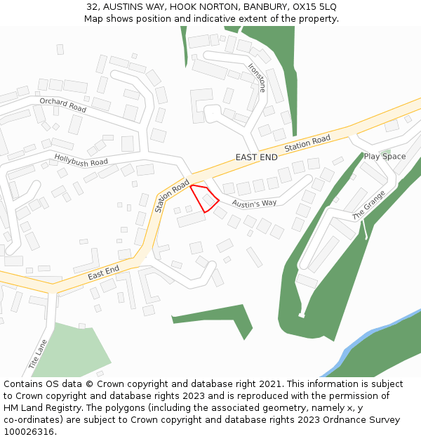 32, AUSTINS WAY, HOOK NORTON, BANBURY, OX15 5LQ: Location map and indicative extent of plot