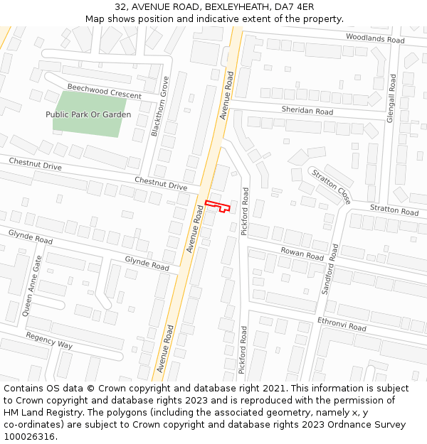 32, AVENUE ROAD, BEXLEYHEATH, DA7 4ER: Location map and indicative extent of plot