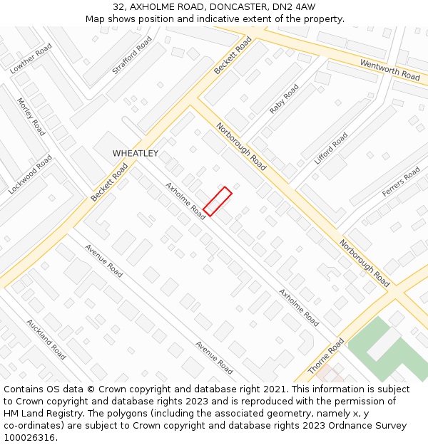 32, AXHOLME ROAD, DONCASTER, DN2 4AW: Location map and indicative extent of plot