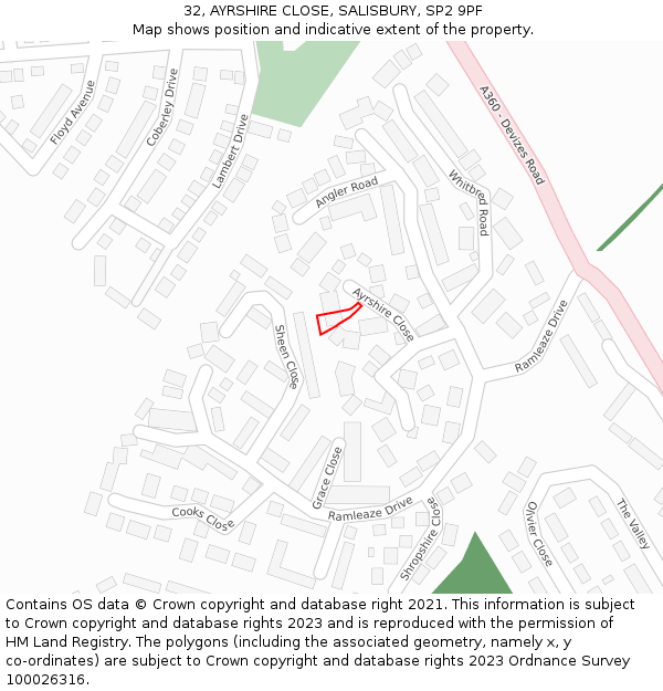 32, AYRSHIRE CLOSE, SALISBURY, SP2 9PF: Location map and indicative extent of plot