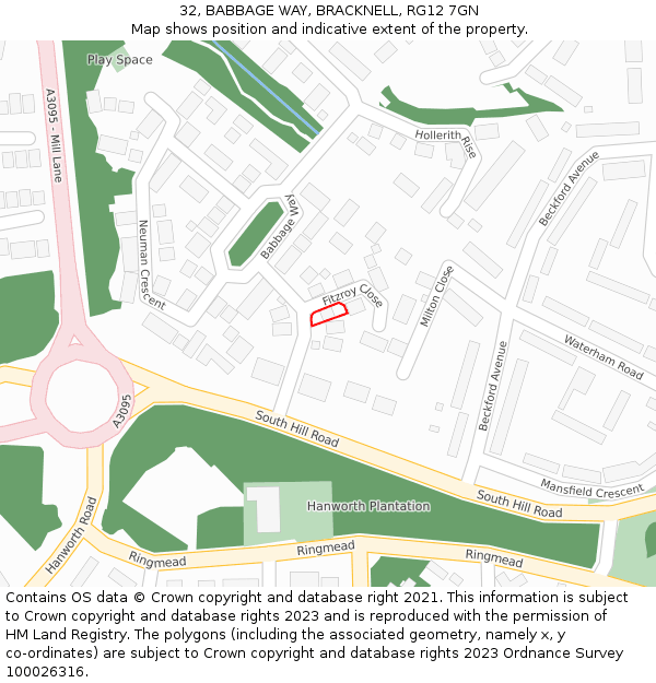 32, BABBAGE WAY, BRACKNELL, RG12 7GN: Location map and indicative extent of plot