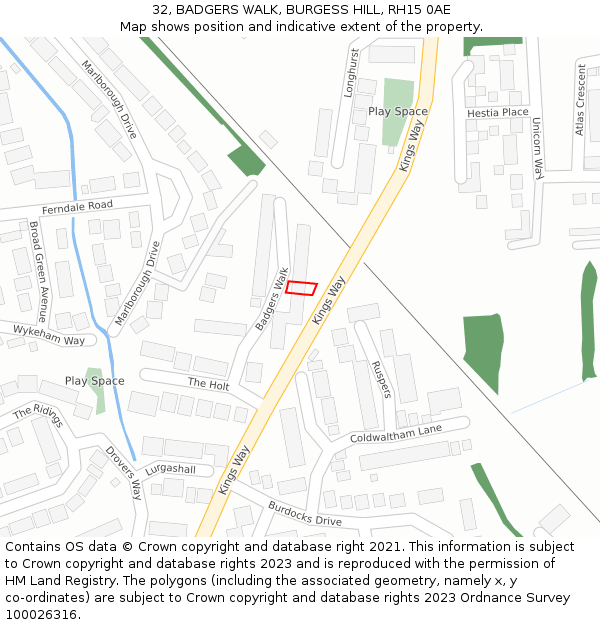 32, BADGERS WALK, BURGESS HILL, RH15 0AE: Location map and indicative extent of plot