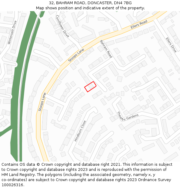 32, BAHRAM ROAD, DONCASTER, DN4 7BG: Location map and indicative extent of plot