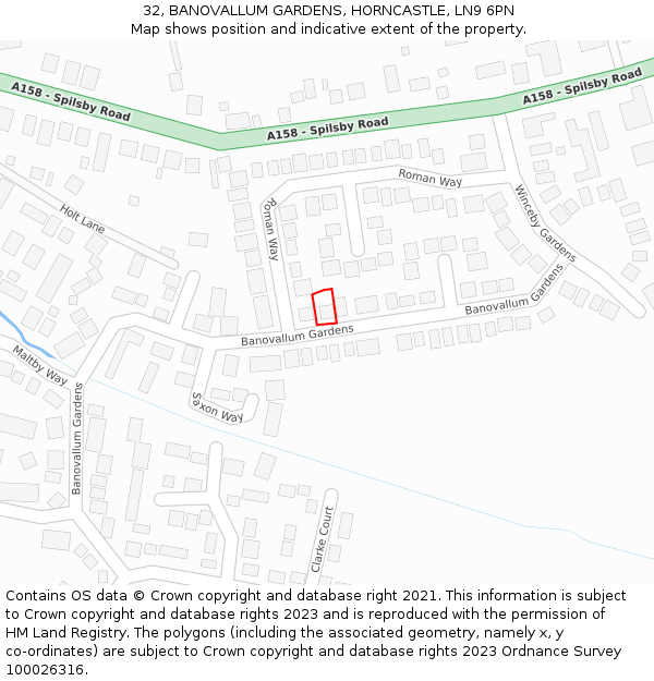 32, BANOVALLUM GARDENS, HORNCASTLE, LN9 6PN: Location map and indicative extent of plot