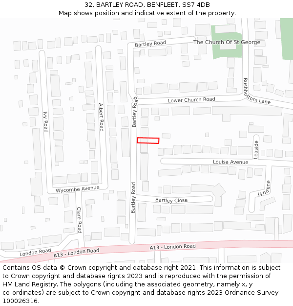 32, BARTLEY ROAD, BENFLEET, SS7 4DB: Location map and indicative extent of plot