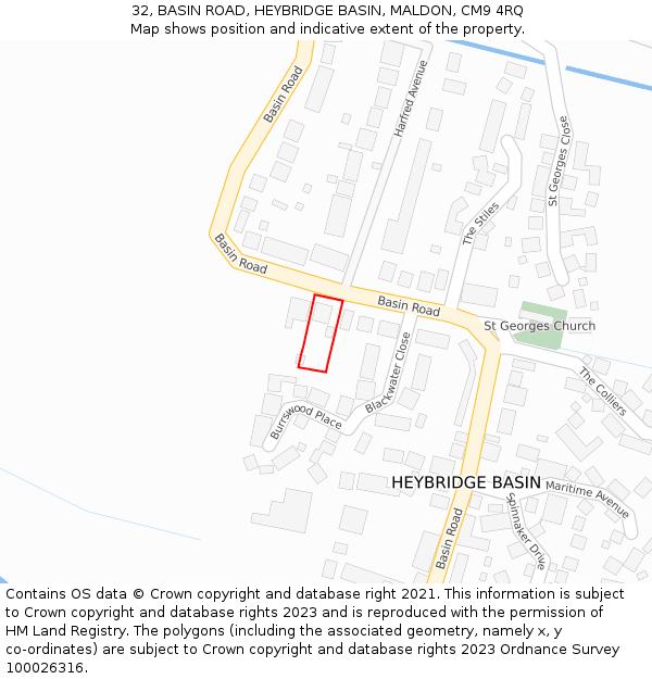 32, BASIN ROAD, HEYBRIDGE BASIN, MALDON, CM9 4RQ: Location map and indicative extent of plot