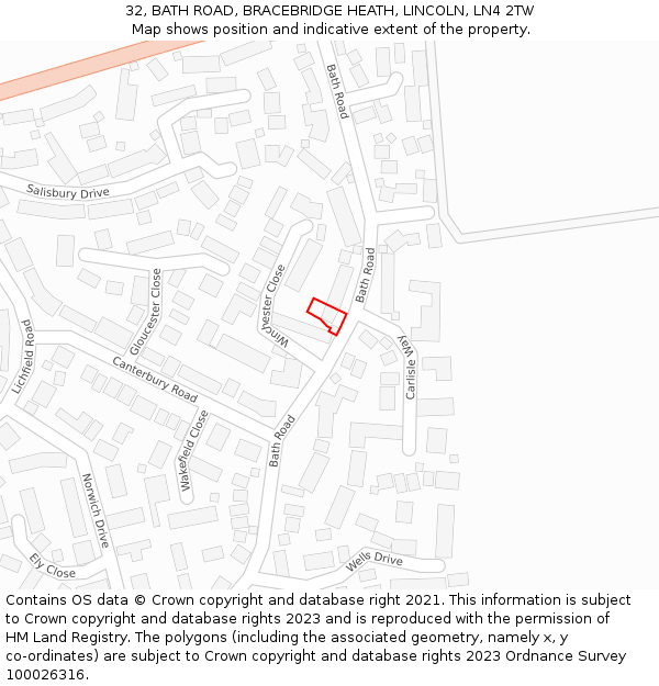 32, BATH ROAD, BRACEBRIDGE HEATH, LINCOLN, LN4 2TW: Location map and indicative extent of plot