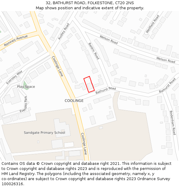 32, BATHURST ROAD, FOLKESTONE, CT20 2NS: Location map and indicative extent of plot