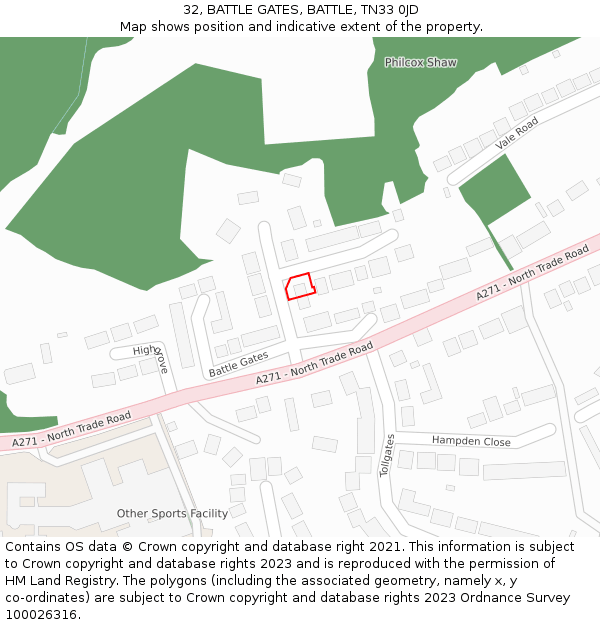 32, BATTLE GATES, BATTLE, TN33 0JD: Location map and indicative extent of plot