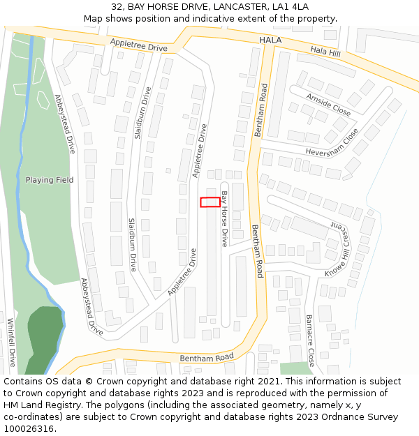 32, BAY HORSE DRIVE, LANCASTER, LA1 4LA: Location map and indicative extent of plot