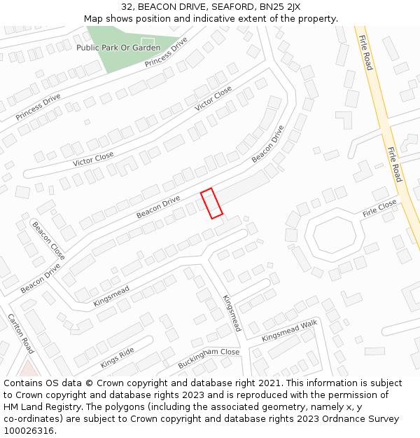 32, BEACON DRIVE, SEAFORD, BN25 2JX: Location map and indicative extent of plot