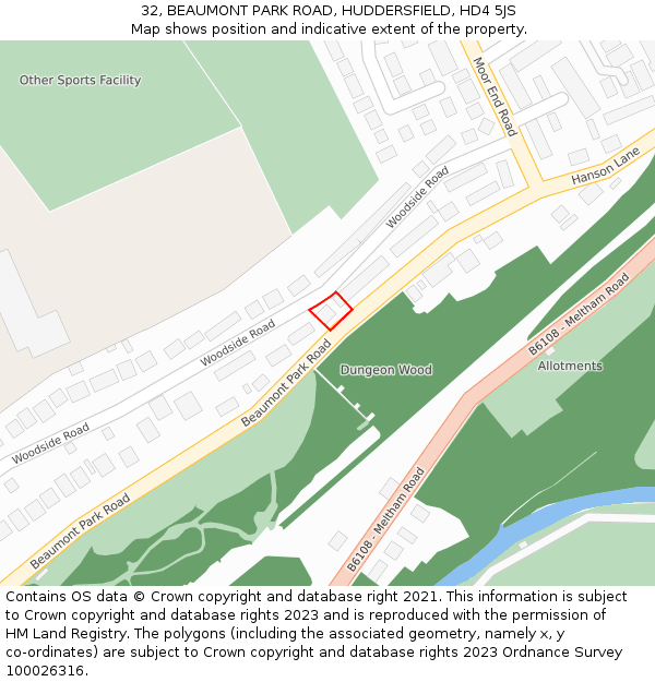 32, BEAUMONT PARK ROAD, HUDDERSFIELD, HD4 5JS: Location map and indicative extent of plot